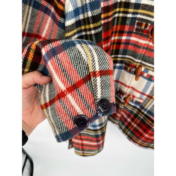 The Great. The Cabinmate Toggle Jacket Faux Shearling Greenwood Plaid size Large - Picture 7 of 13